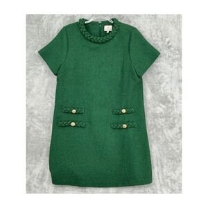 Tuckernuck Dress Women XL Emerald Green Jackie Tweed Braided Trim Gold Button